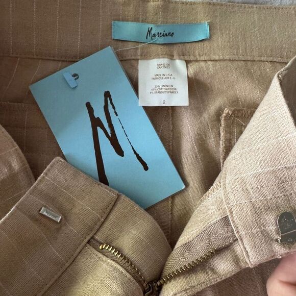 Marciano Striped Linen Blend Pants with Sequined Side Panel 2 - Picture 8 of 12